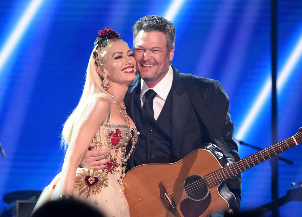 Gwen Stefani and Blake Shelton pose onstage during the 62nd Annual GRAMMY Awards at STAPLES Center on January 26, 2020 in Los Angeles, California