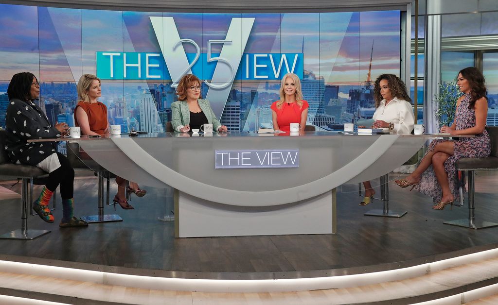 The View hosts sit at desk for filming of the show