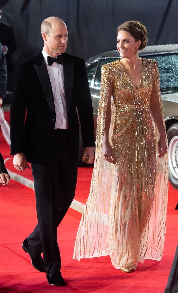 Kate Middleton wearing gold Jenny Packham dress to the Bond premiere in 2021