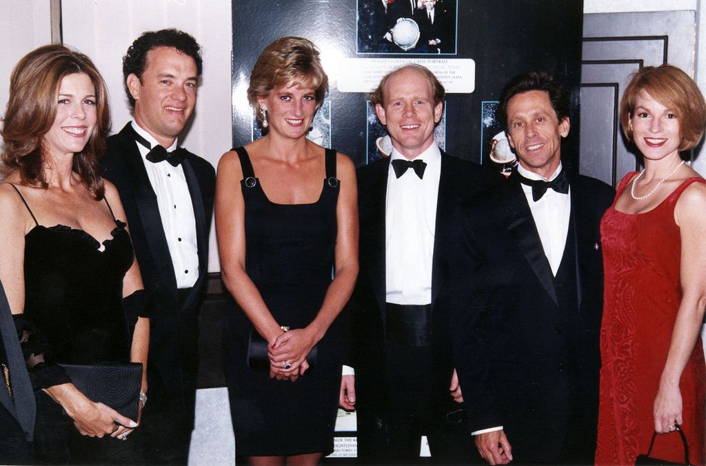 Rita Wilson (Mrs Tom Hanks), actor Tom Hanks, the Princess of Wales, director Ron Howard, producer Brian Grazer and partner Gigi Levangie at the charity screening of Apollo 13