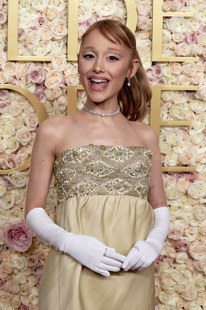 Ariana Grande in a strapless dress at the Golden Globes