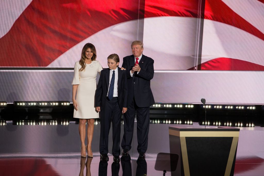 Melania Trump, Barron Trump and Donald Trump on the fourth day of the Republican National Convention on July 21, 2016