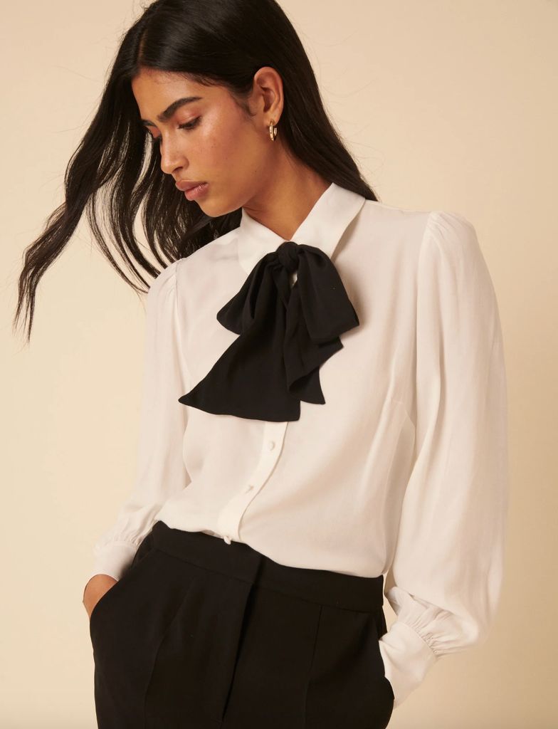 Nobody's Child White Bow Tie Neck Blouse