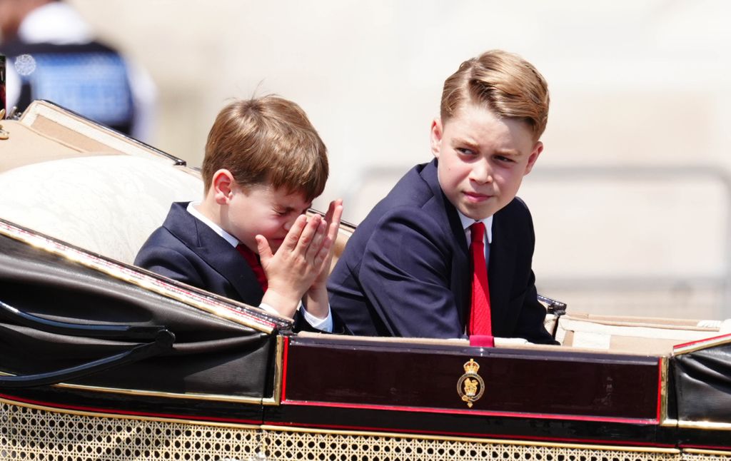 Prince Louis (left) and Prince George arrive back at Buckingham Palace after Trooping the Colour ceremony in central London as King Charles III celebrates his official birthday.