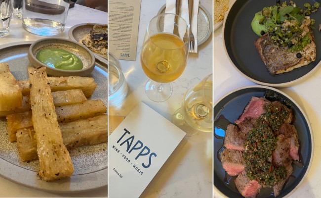 wine and food pictures on marble table 