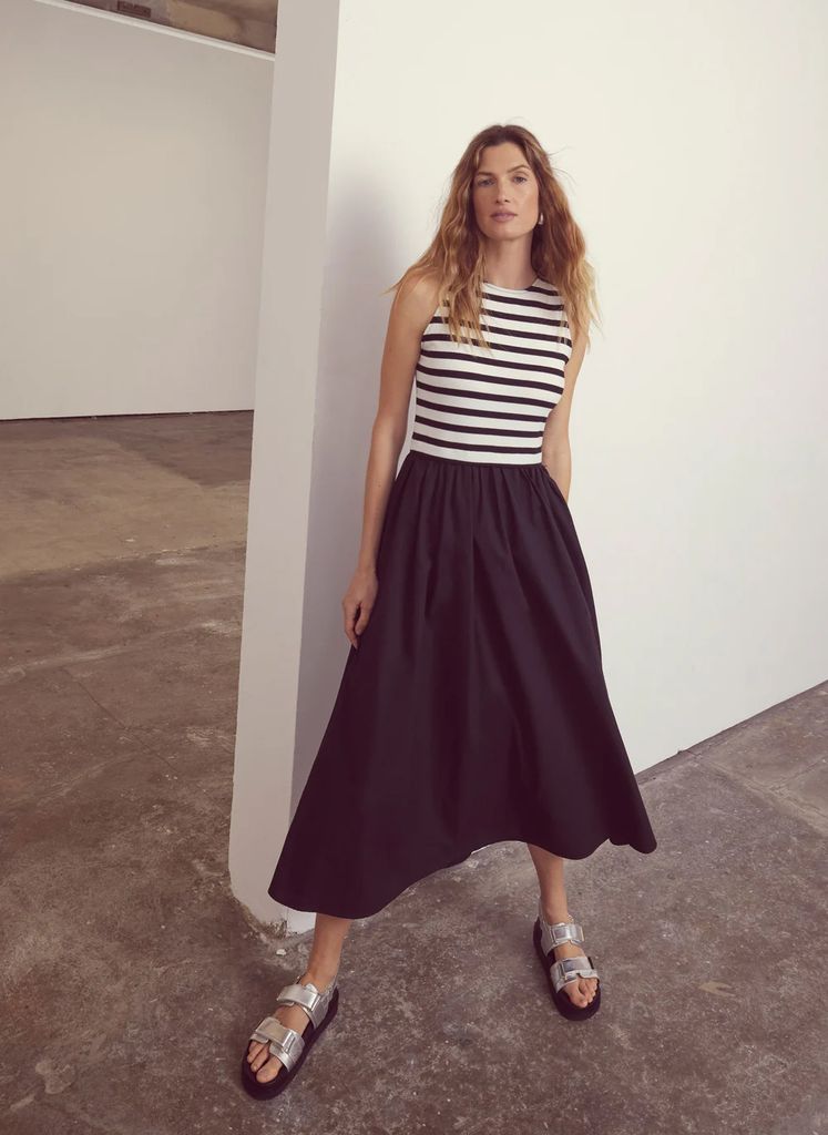 Mint Velvet Navy Striped Jersey Midi Dress