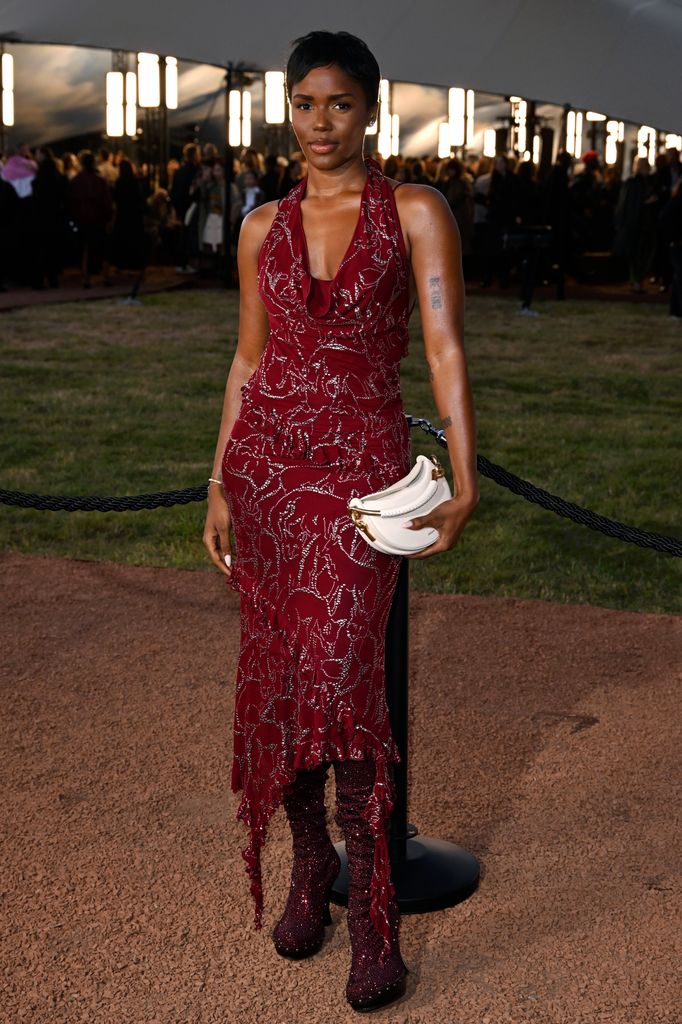 Eva Apio attends the Burberry show during London Fashion Week September 2025 at Hyde Park on September 22, 2025 in London, England. (Photo by Jeff Spicer/Getty Images)