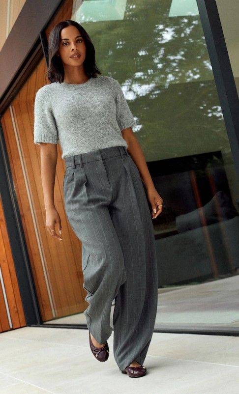 Rochelle Humes in Grey Pinstripe Straight Trousers from Next 