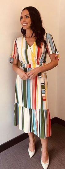 christine lampard rainbow dress