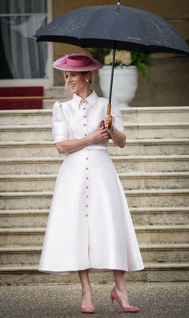Zara Tindall arrives to attend The Sovereign's Garden Party at Buckingham Palace