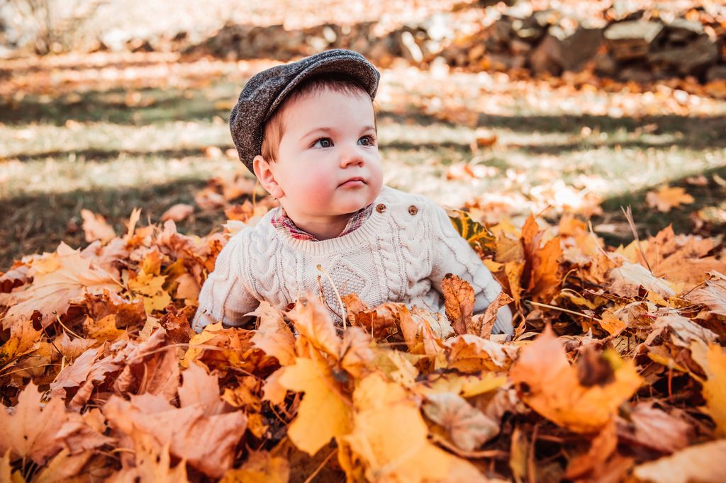 Retro Child Portrait in Leaves