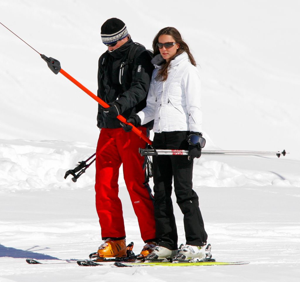 kate and william using t-bar lift in switzerland 