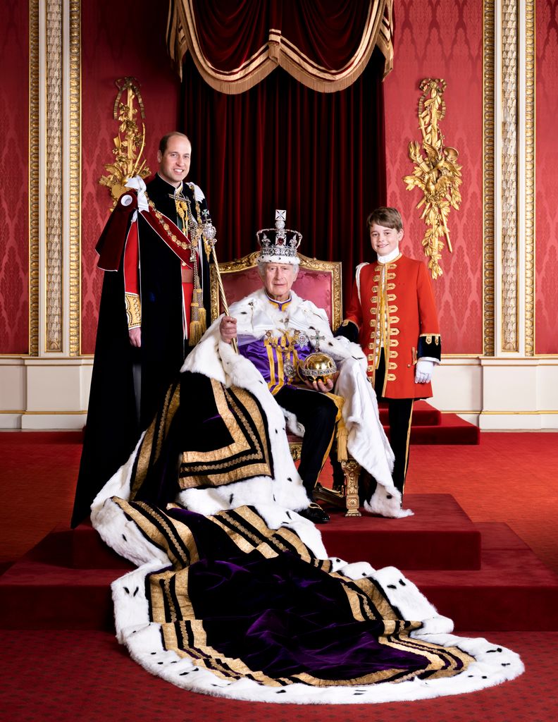 EMBARGOED TO 2200 FRIDAY MAY 12

King Charles III, the Prince of Wales and Prince George on the day of the coronation
