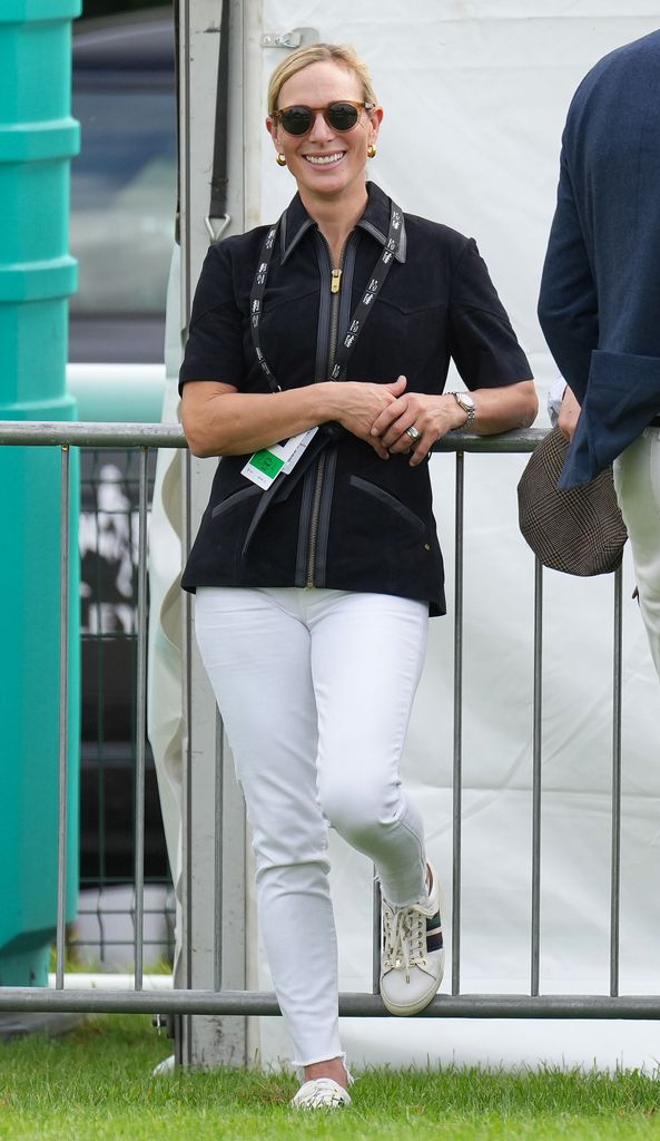 Zara Tindall in a leather top 