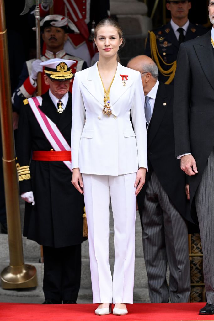 Meanwhile, Princess Leonor wore a white suit when she swore allegiance to the Spanish constitution last year