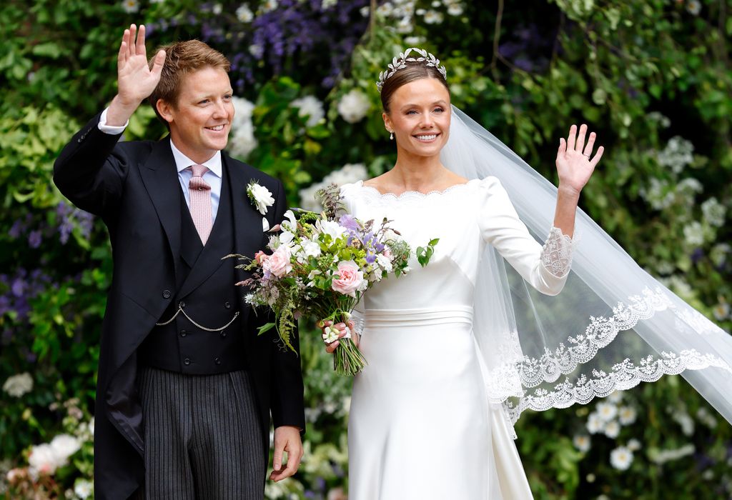 Hugh Grosvenor and Olivia Henson leave Chester Cathedral