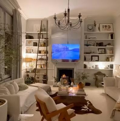 Dara Huangs living room with exposed shelves 