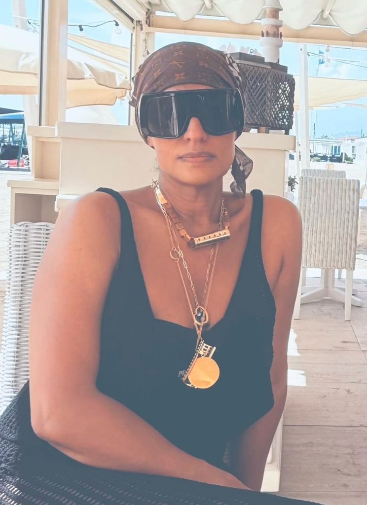 Photo shared by Tracee Ellis Ross on Instagram July 2025 of herself in a swimsuit during an Italian vacation