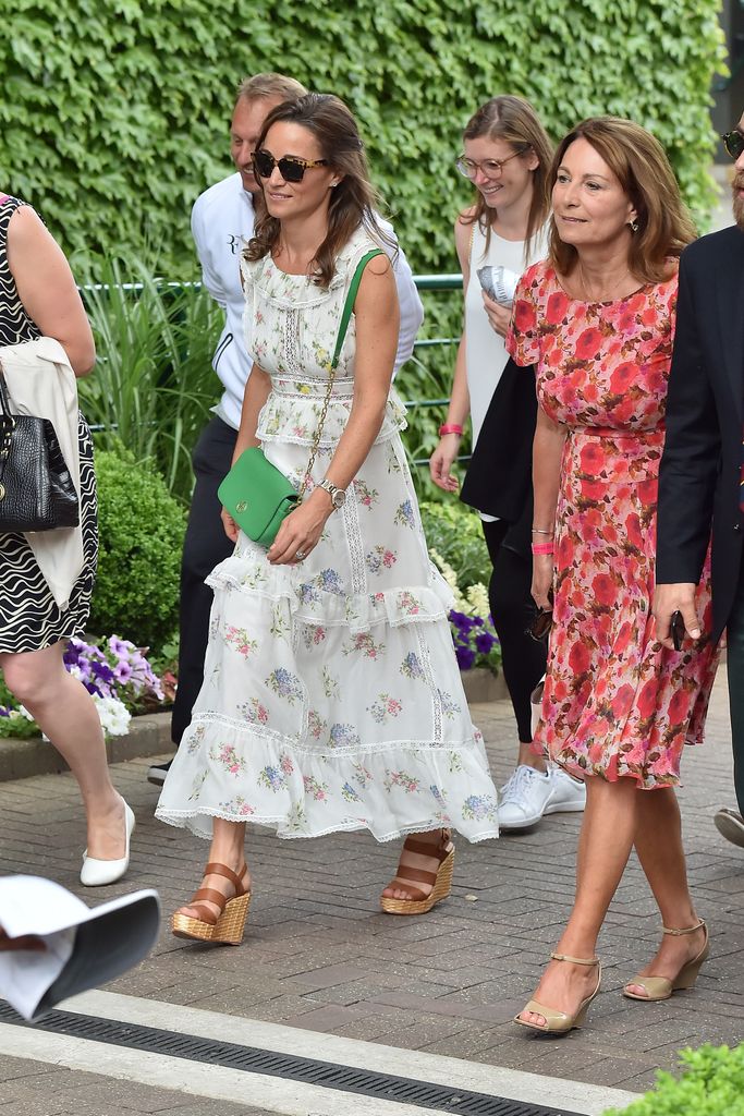 Carole and Pippa wearing floral dresses at Wimbledon