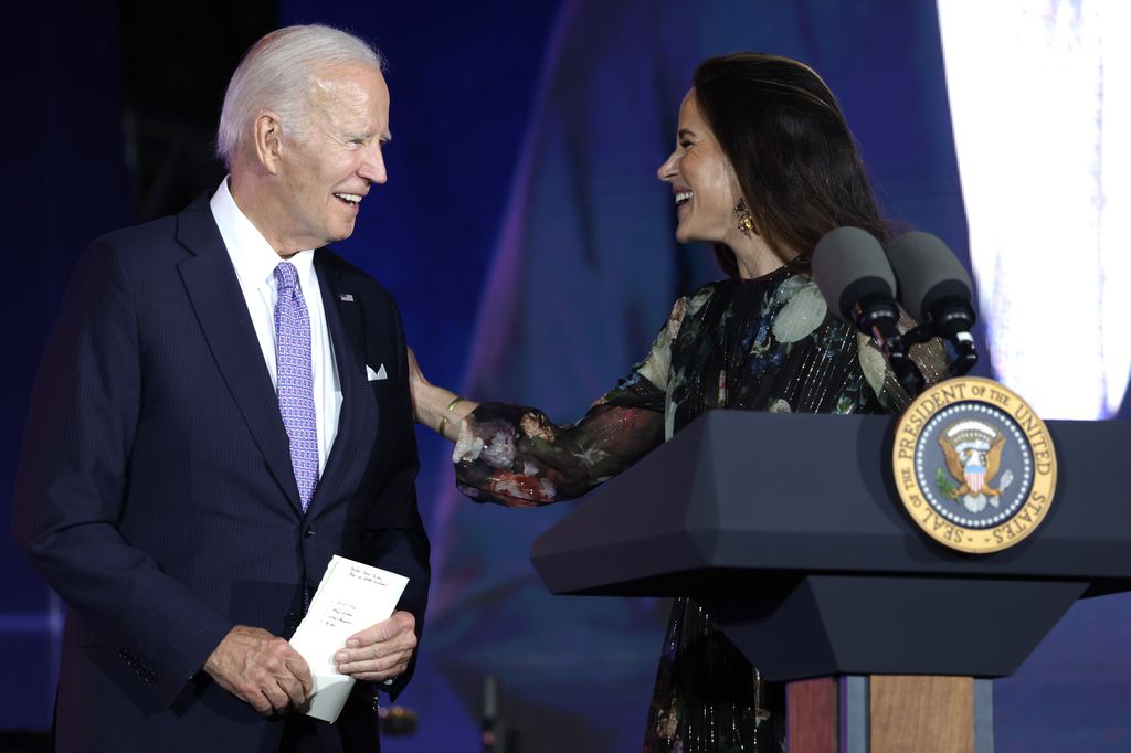 U.S. President Joe Biden and his daughter Ashley Biden share a moment during a Juneteenth concert on the South Lawn of the White House on June 13, 2023