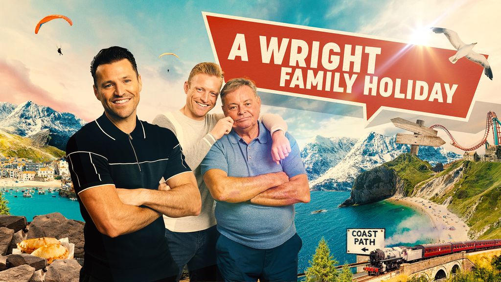 Mark Wright poses with his family to promote his new show A Wright Family Holiday