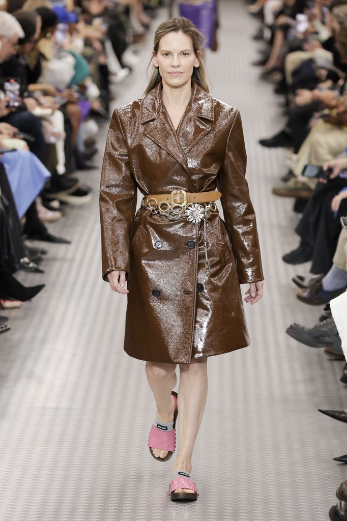 hilary swank walking miu miu runway paris fashion week