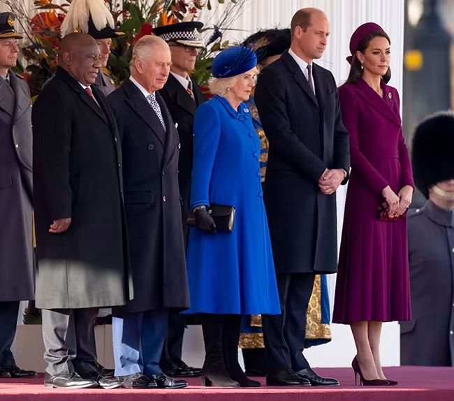 king charles, queen consort and prince and princess of wales with president of south africa