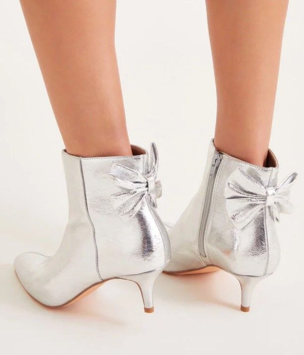 Monsoon Evie Kitten Heel Bow Boots Silver