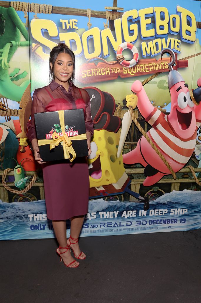 regina hall spongebob burgundy dress