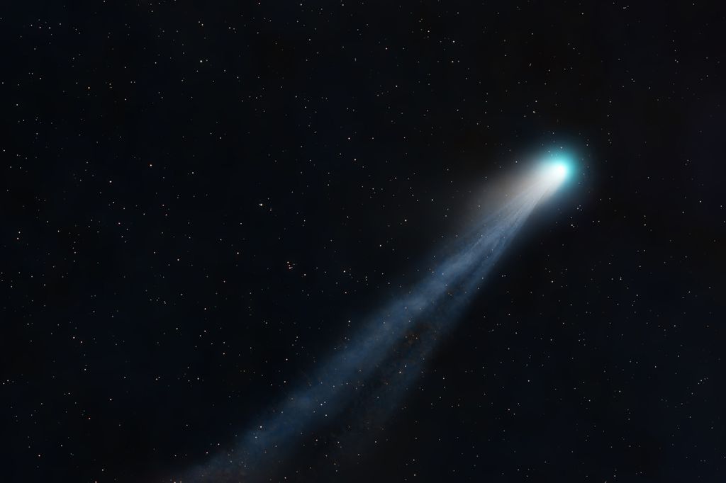 Comet 12P/Pons-Brooks also called the Devil's Comet. Photo taken from Moclinejo, MÃ¡laga, Andalusia, South of Spain, at nightfall on 04-03-2024.  12P/PonsâBrooks is a periodic comet with an orbital period of 71 years. Comets with an orbital period of 20â200 years are referred to as Halley-type comets. It is one of the brightest known periodic comets, reaching an absolute visual magnitude of about 5 in its approach to perihelion.
