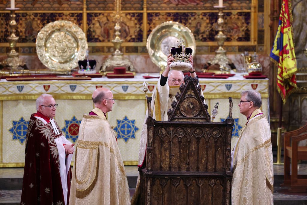 King Charles III is crowned by Archbishop of Canterbury Justin Welby 