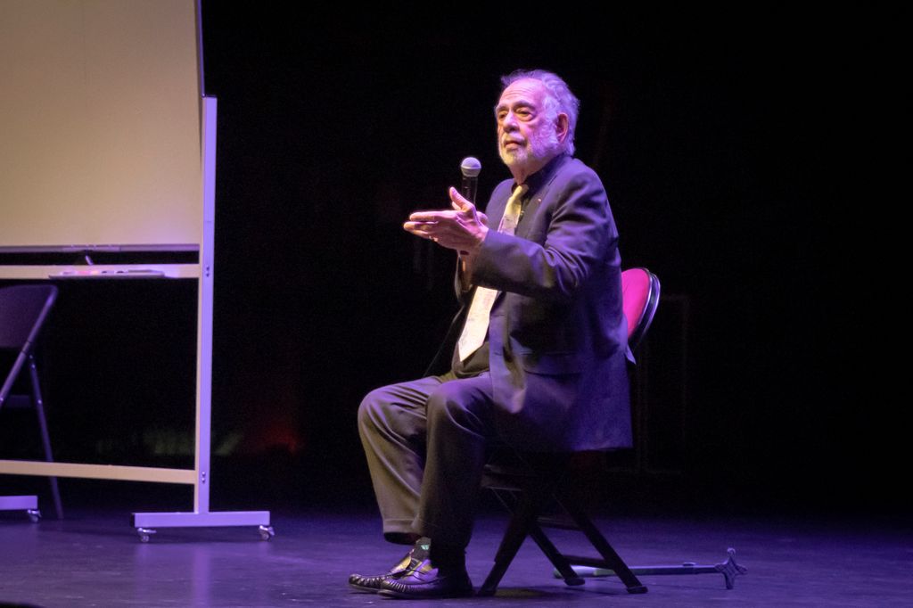 Francis Ford Coppola speaks at the "Megalopolis" New York Screening at The Capitol Theatre on July 23, 2025 in Port Chester, New York
