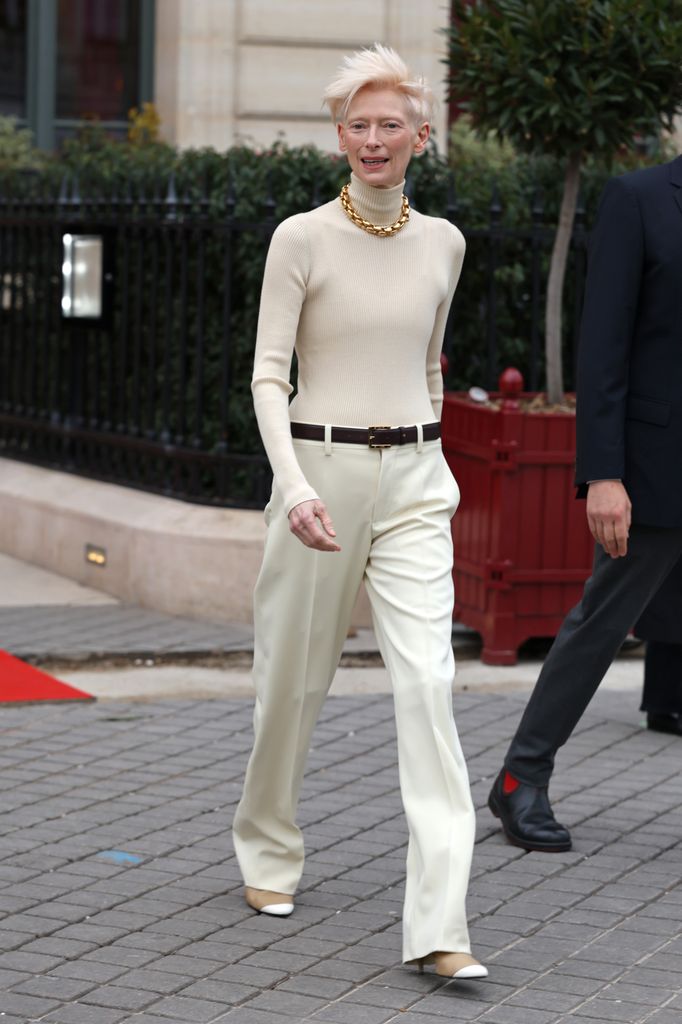 Tilda Swinton is seen during the Haute Couture Spring Summer 2026 as part of Paris Fashion Week on January 26, 2026 in Paris, France