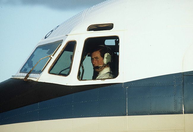 Prince Of Wales Piloting A Hawker Siddely 748 Plane During His Tour Of Australia In 1983