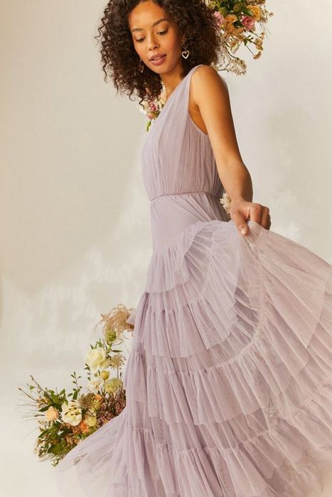 womens lilac tulle tiered maxi dress