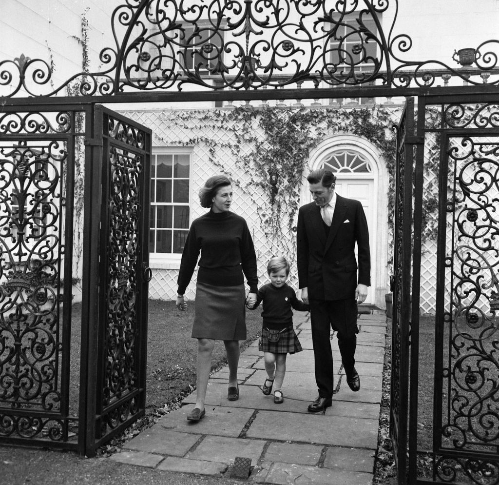 Alexandra and Angus with their son James at their home, Thatched House, in 1968