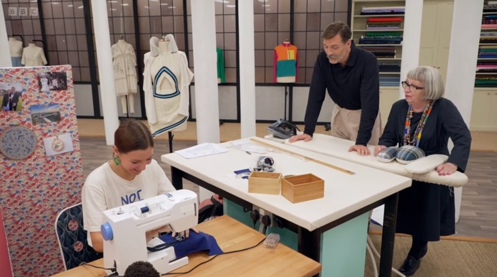 Pascha, Patrick Grant and Esme Young on The Great British Sewing Bee