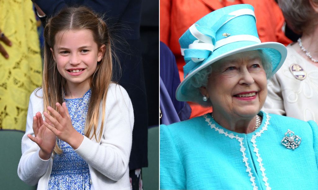 A split image of Princess Charlotte and Queen Elizabeth II