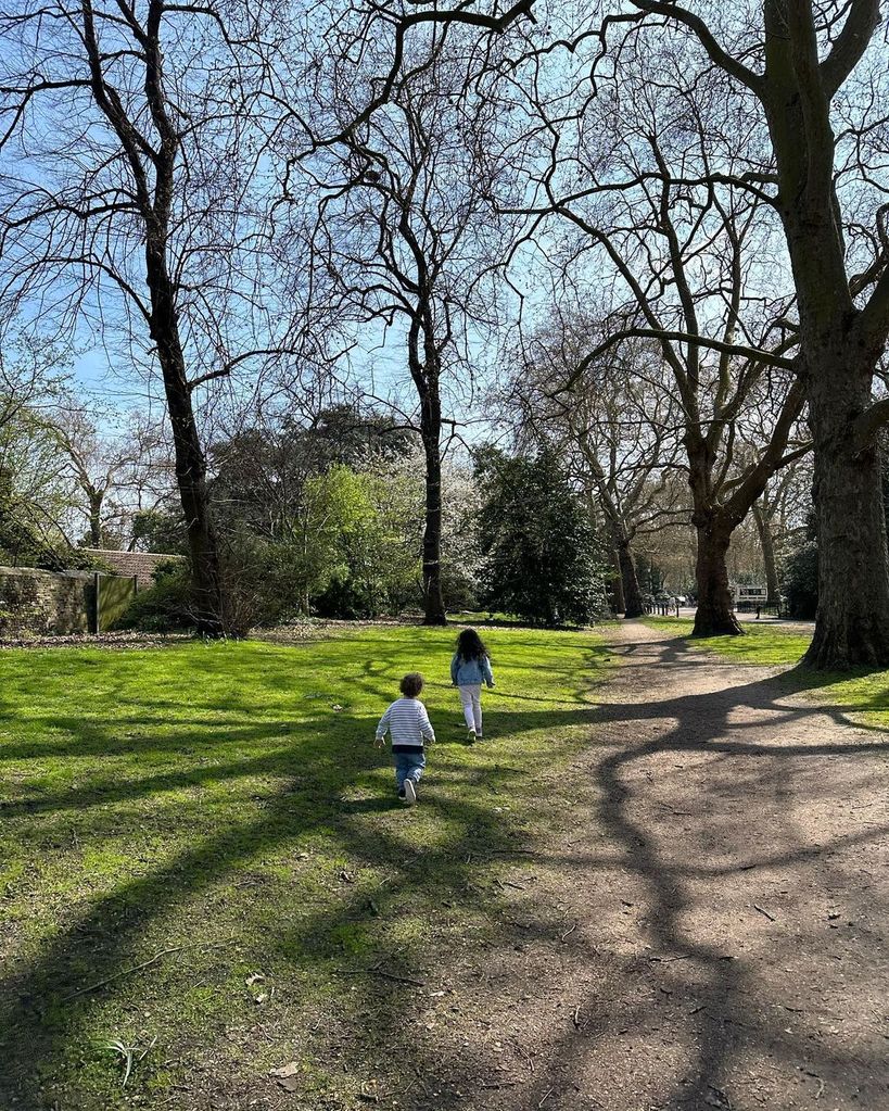 Christine Lampard's two children playing in the park
