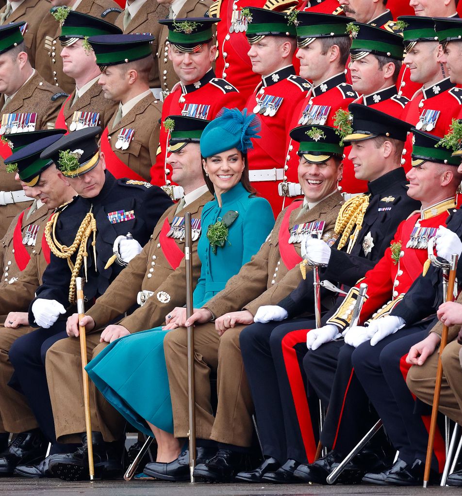Kate and William laugh during group photo with Irish Guards