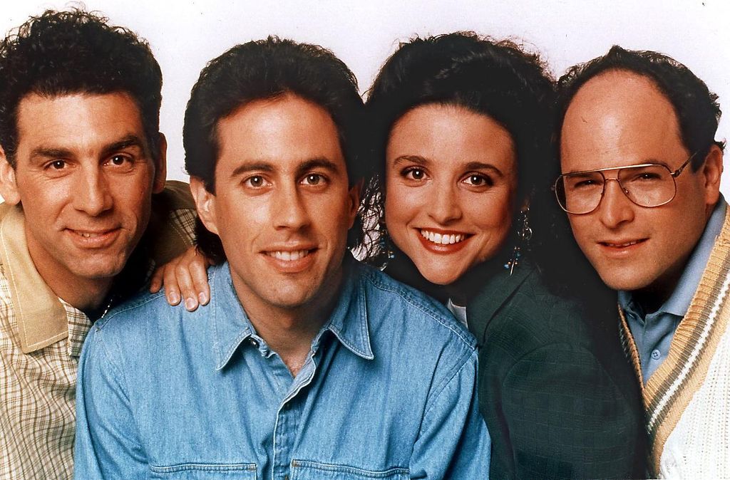 The cast from television's popular "Seinfeld" comedy show are pictured in this undated file photo. NBC will broadcast the final episode of "Seinfeld" 14 May after nine seasons. From left are:  Michael Richards, Jerry Seinfeld, Julia Louis-Dreyfus and Jason Alexander.  AFP PHOTO AFP FILES/HMB (Photo by FILES / AFP) (Photo by FILES/AFP via Getty Images)