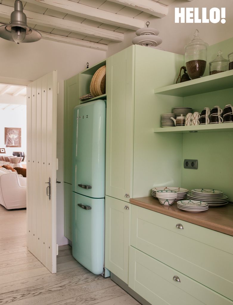 A green kitchen in the Mykonos home