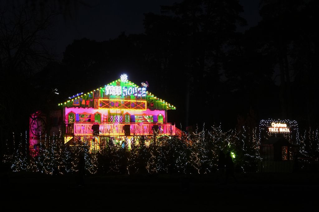 A Christmas tree maze and tree house during Luminate Sandringham