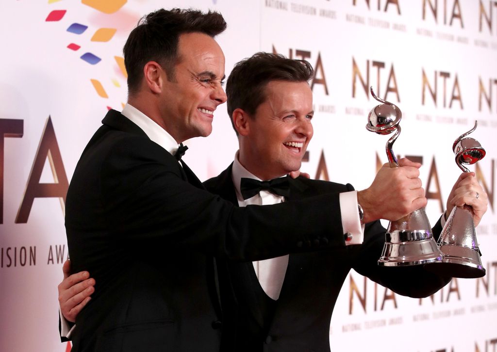 Ant and Dec holding awards at ceremony in 2020