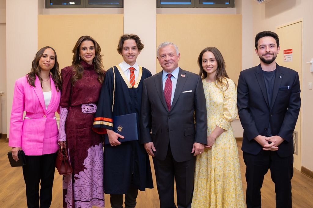 Princess Salma, Queen Rania, Prince Hashem, King Abdullah II, Princess Iman and Crown Prince Hussein celebrate Hashem's graduation