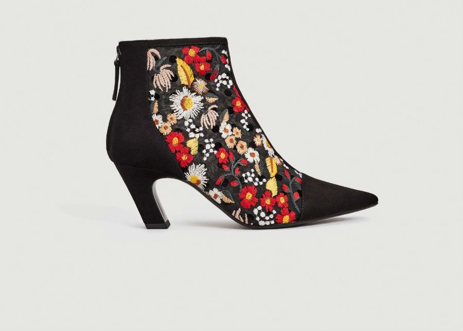 mango Black Floral Embroidered Ankle Boots