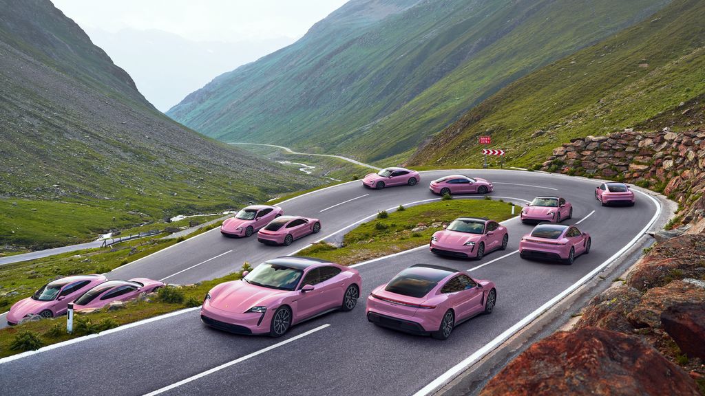 The all-electric Porsche Taycan is one of the few new cars available in pink