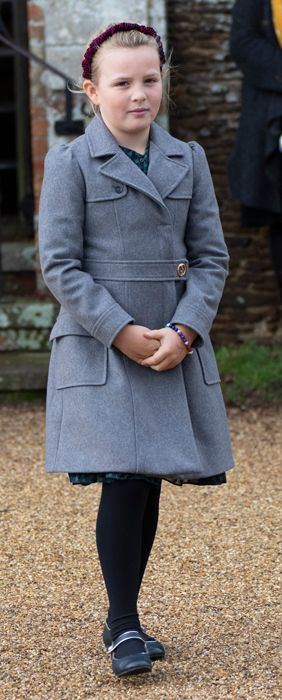 mia tindall wearing grey gucci coat