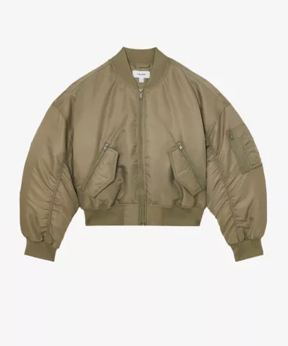 Juniper Ribbed-Collar Puffer Bomber Jacket