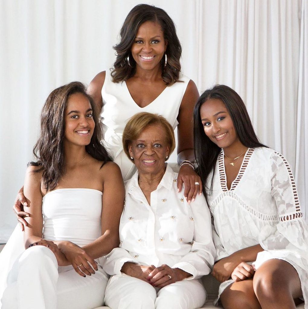 Michelle Obama with her late mom Marion and daughters Malia and Sasha
